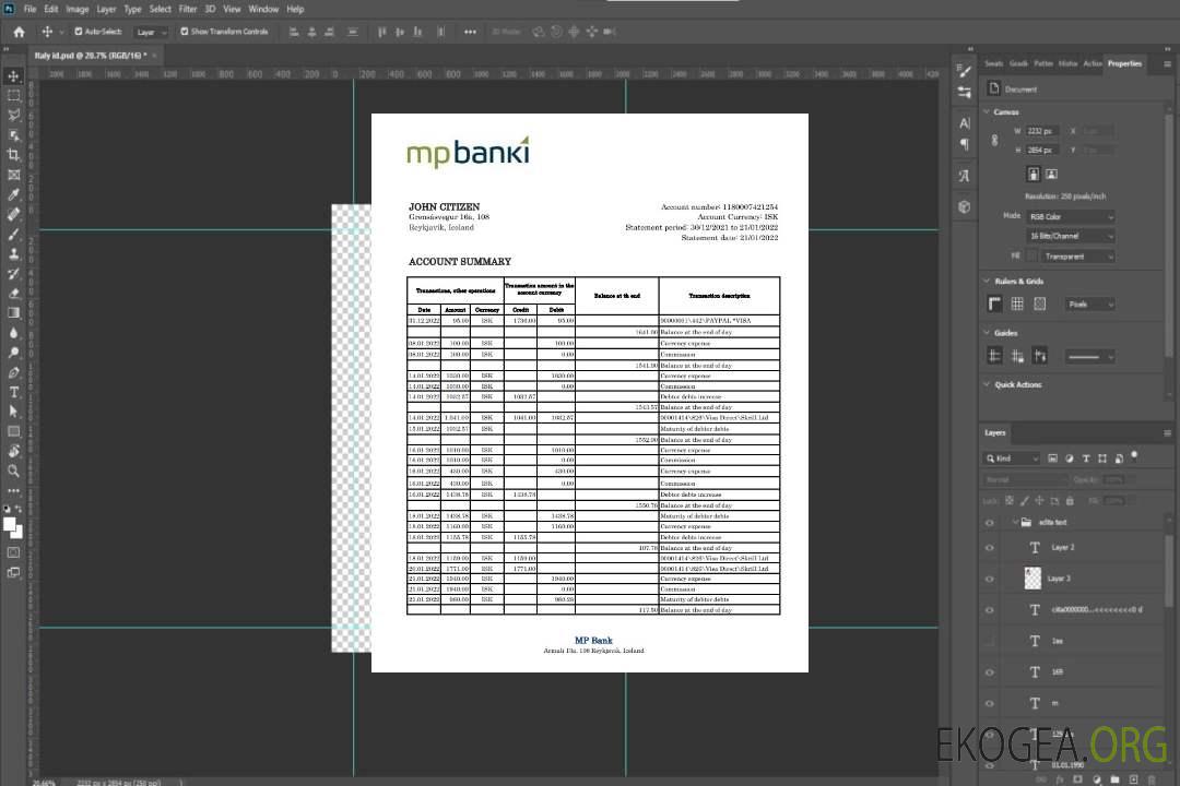 Relevé bancaire du député islandais xls template